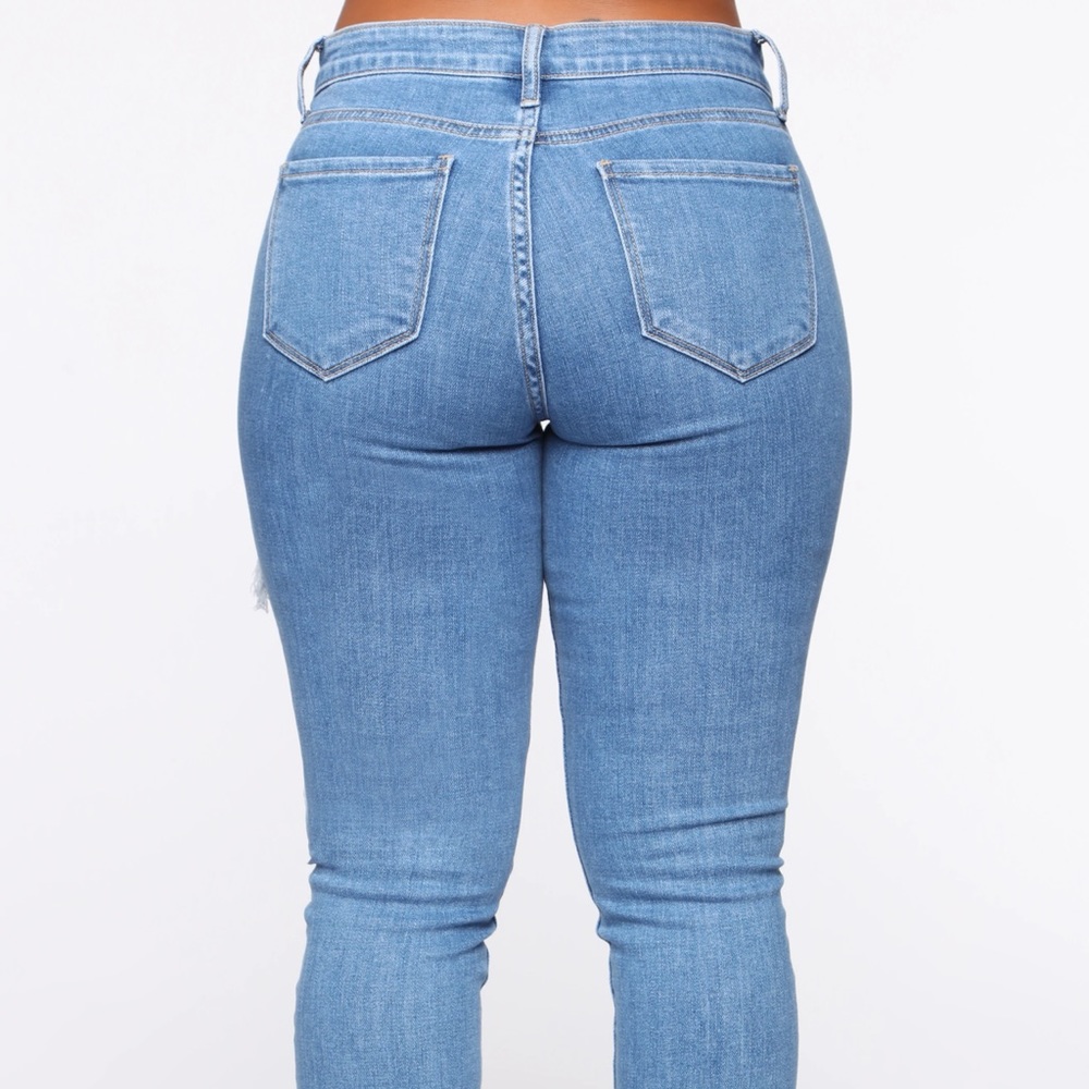 Distressed Skinny Jeans Blue Denim - Picture 3 of 4